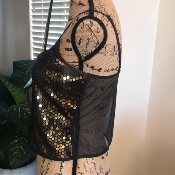 NWT Victoria Secret Gold Sequins with Black Mesh Overlay Top. - Picture 4 of 7